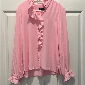 J. Crew Light Pink Ruffle Front Blouse